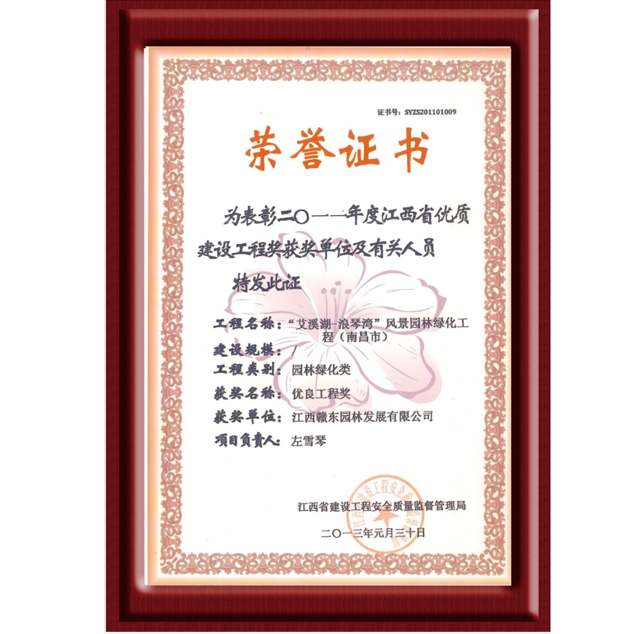 艾溪湖浪琴湾省优工程奖（2011年度）